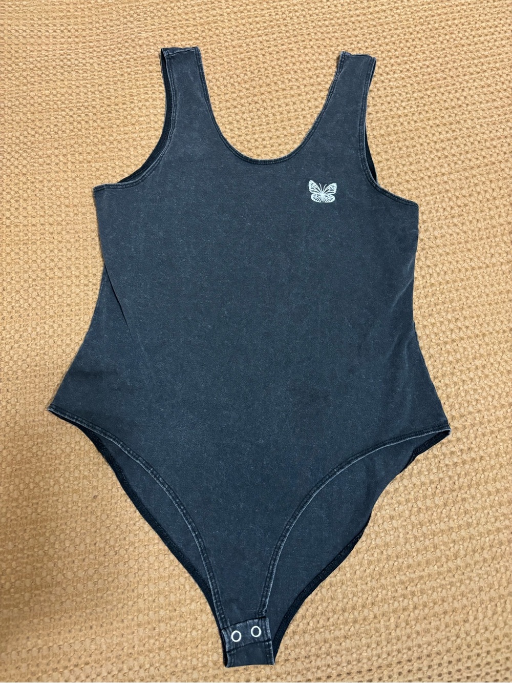 Urban Nation Black Washed Butterfly Embroidered Bodysuit Size Medium